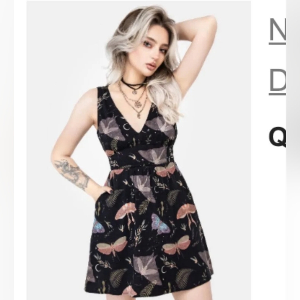 Disturbia Black Dress with Pastel Butterfly & Moth Motif - Picture 6 of 6